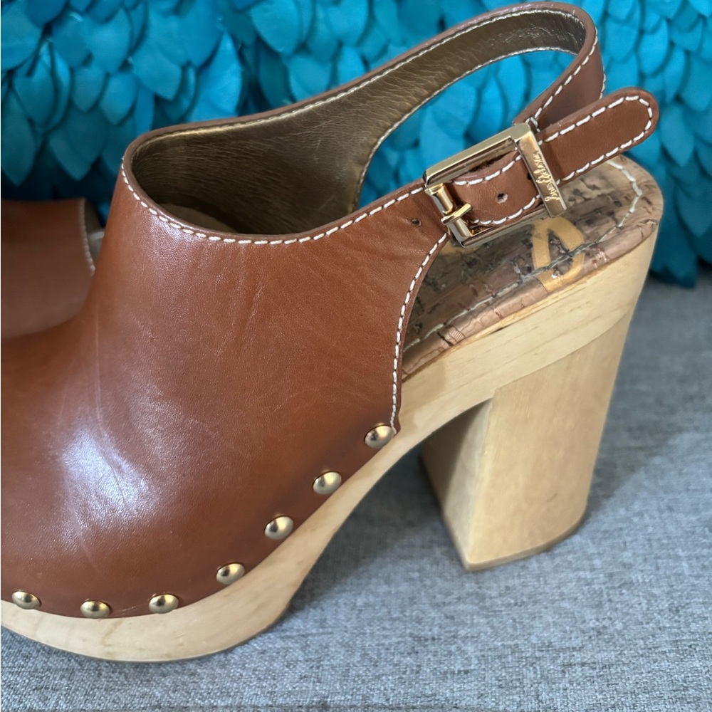 Like New Sam Edelman Brown Studded Platform Clog Sandals Size 8.5 - Picture 4 of 8